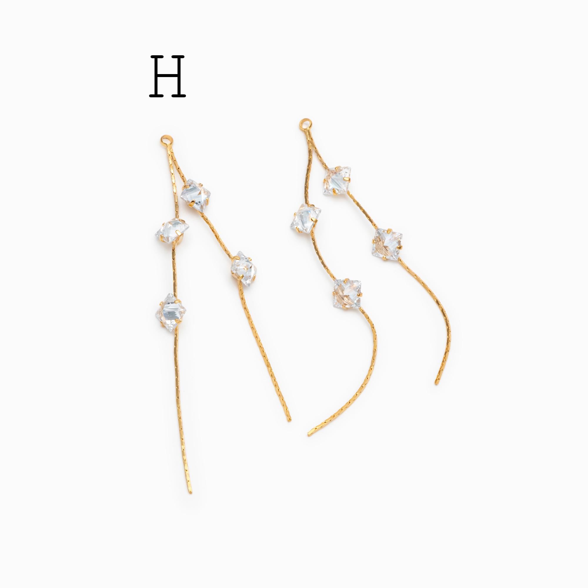 4pcs Gold/ Silver Chain Tassel Charms, CZ Pave Taseel, 18K Gold/ Rhodium plated Chain Pendants (GB-1234)